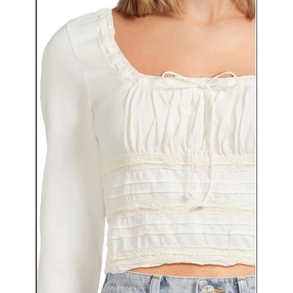 Free People Scarlet Smocked Long Sleeve in Clean Ivory Medium NWT